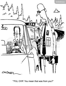 Cartoon Stock cartoon of an officer pulling over a driver who is texting on the phone and the driver asks, you mean that text was from you? artist: john caldwell.