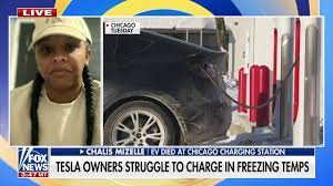Screenshot from video ofTesla charging stations that did not work during a cold freeze in Chicago in 2024 winter. EV storytelling at hand perhaps.