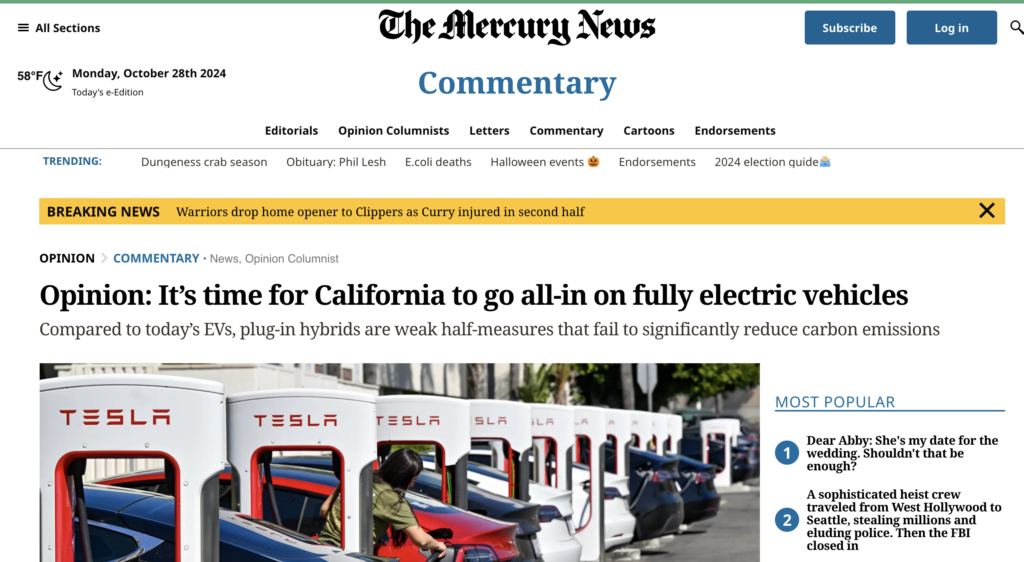 oped from Mercury news on all in on electric vehicles (not plug in hybrids)
10/15/24